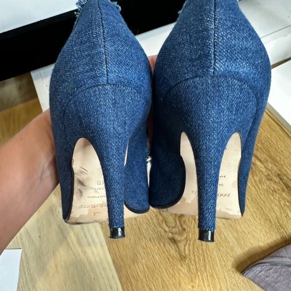 Sergio Rossi frayed denim pumps 40 9.40 3” heel heels pump jeans silver metal - Picture 8 of 9